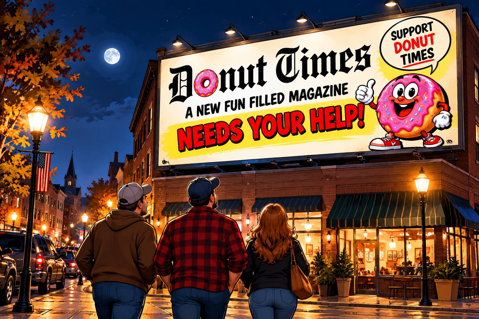 Donut Times billboard: a new fun filled magazine needs your help!