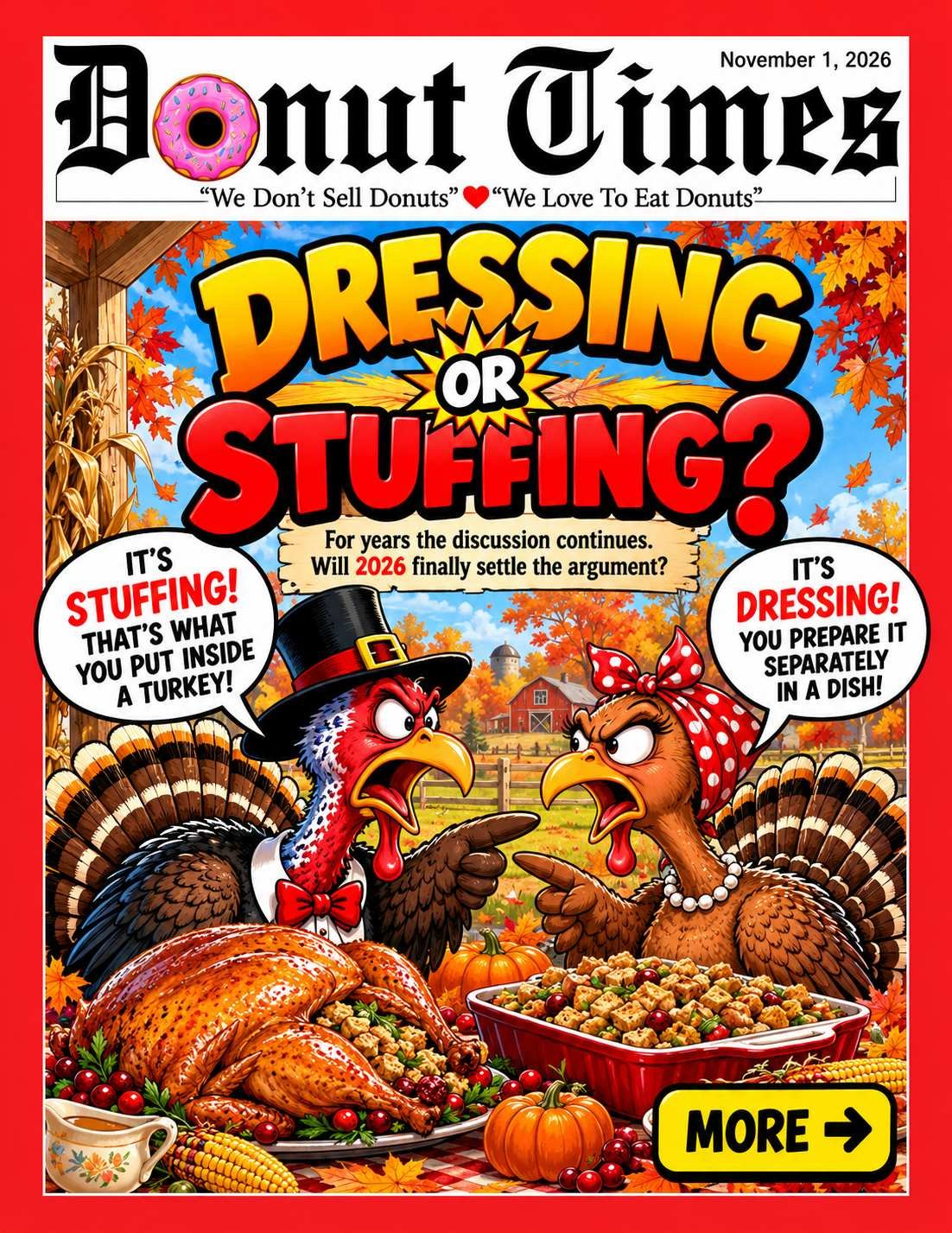 Donut Times Thanksgiving issue cover: Dressing or Stuffing?